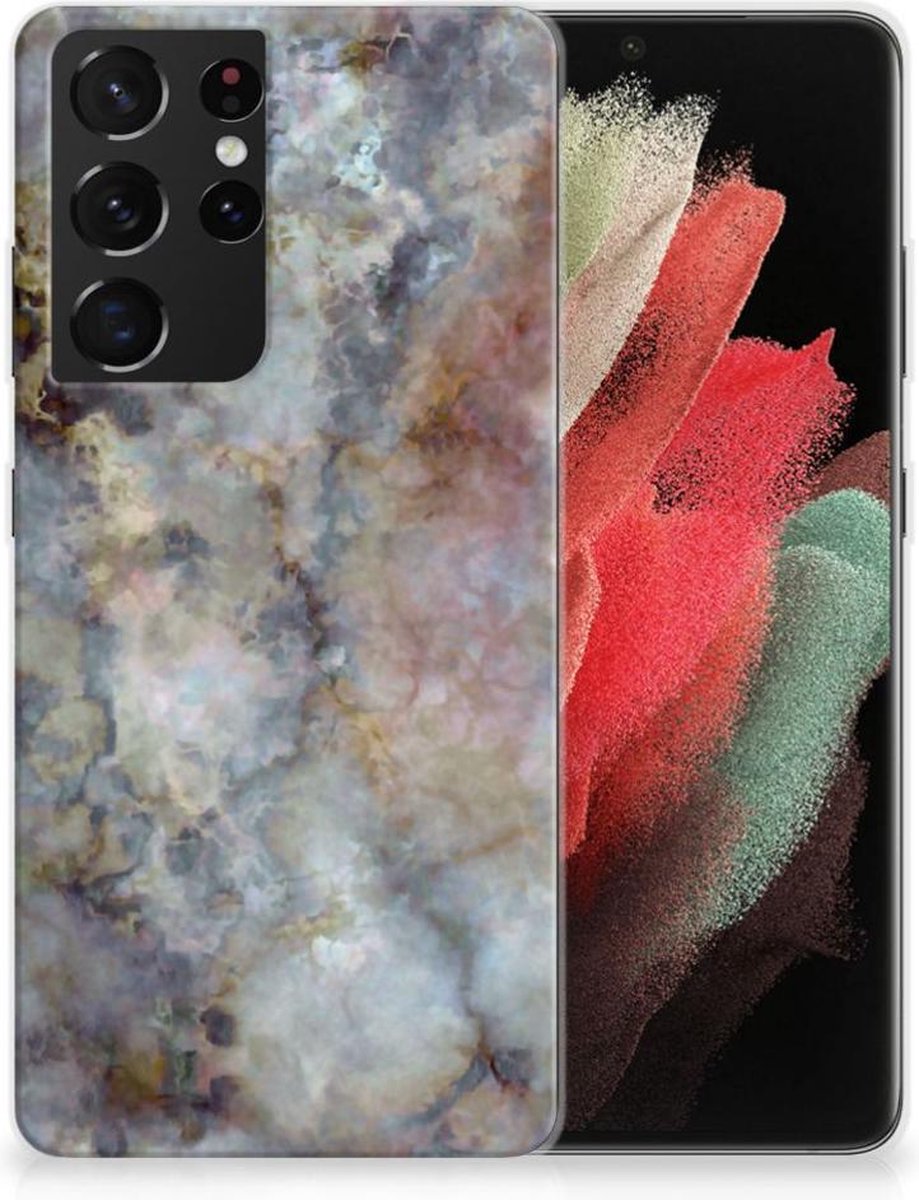 Back Cover voor Samsung Galaxy S21 Ultra TPU Siliconen Hoesje Marmer Grijs