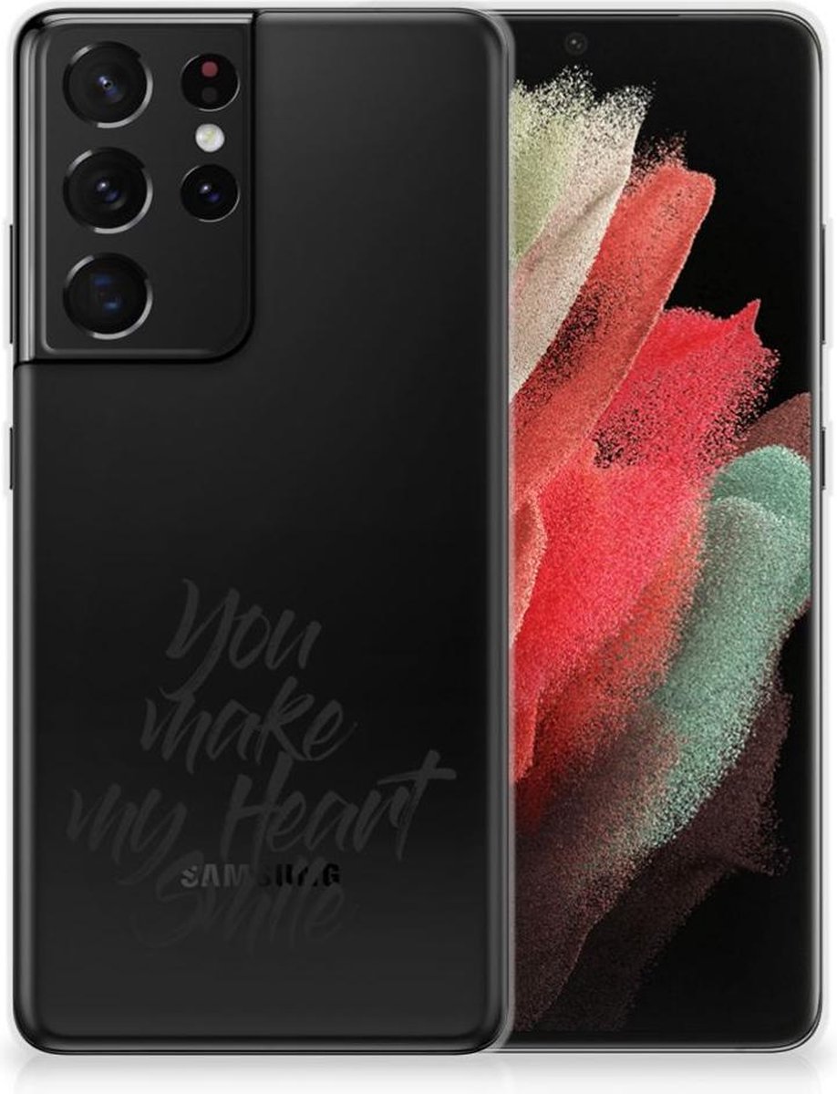 Back Cover voor Samsung Galaxy S21 Ultra Siliconen hoesje met naam Heart Smile