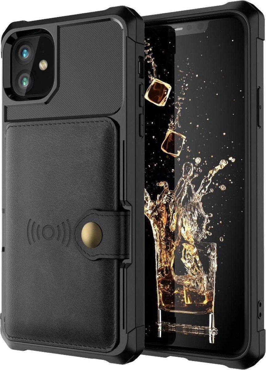 Geschikt voor Apple iPhone 12 Backcover - Zwart | 3 in 1 | Pasjeshouder met Magneet voor Autohouder