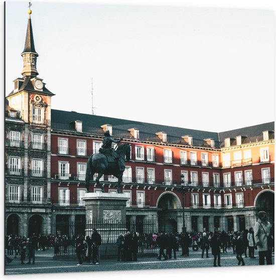 Dibond - Plaza Mayor - Spanje - 100x100cm Foto op Aluminium (Met Ophangsysteem)