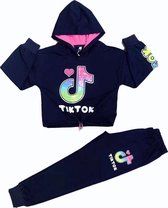 meisjes 2-delig tiktokcrop-top loungewear set | trainingspak | MARINE | maat 8 JAAR GF181