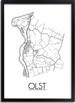 Olst Plattegrond poster A3 + Fotolijst zwart (29,7x42cm) - DesignClaud