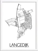Langedijk Plattegrond poster A4 + fotolijst wit (21x29,7cm) - DesignClaud