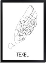 Texel Plattegrond poster A3 + Fotolijst zwart (29,7x42cm) - DesignClaud