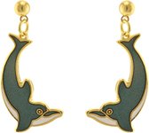 Behave® Oorbellen hangers dolfijn groen wit emaille 3,5 cm