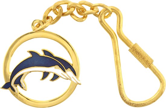 Behave® Porte-clés dauphins couleur or bleu émail blanc 11 cm