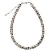 Behave® Ketting klassiek zilver kleur met blauwe en bruine steentjes 42 cm