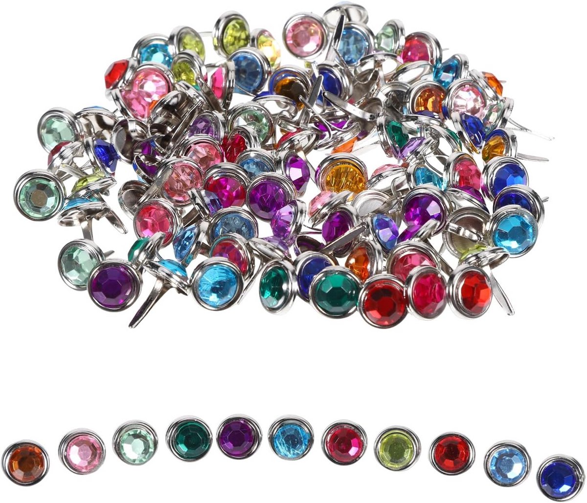 100x Mini Kleurrijke Brads voor Scrapbooking en Papier Knutselen - Ronde Hoofdklemmen