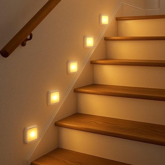 6 stuks LED Lamp met Bewegingssensor - Warm Wit - Nachtlamp op Batterij - Draadloos Sensor - Kastverlichting - Trapverlichting - Nachtlampje - Aluminium