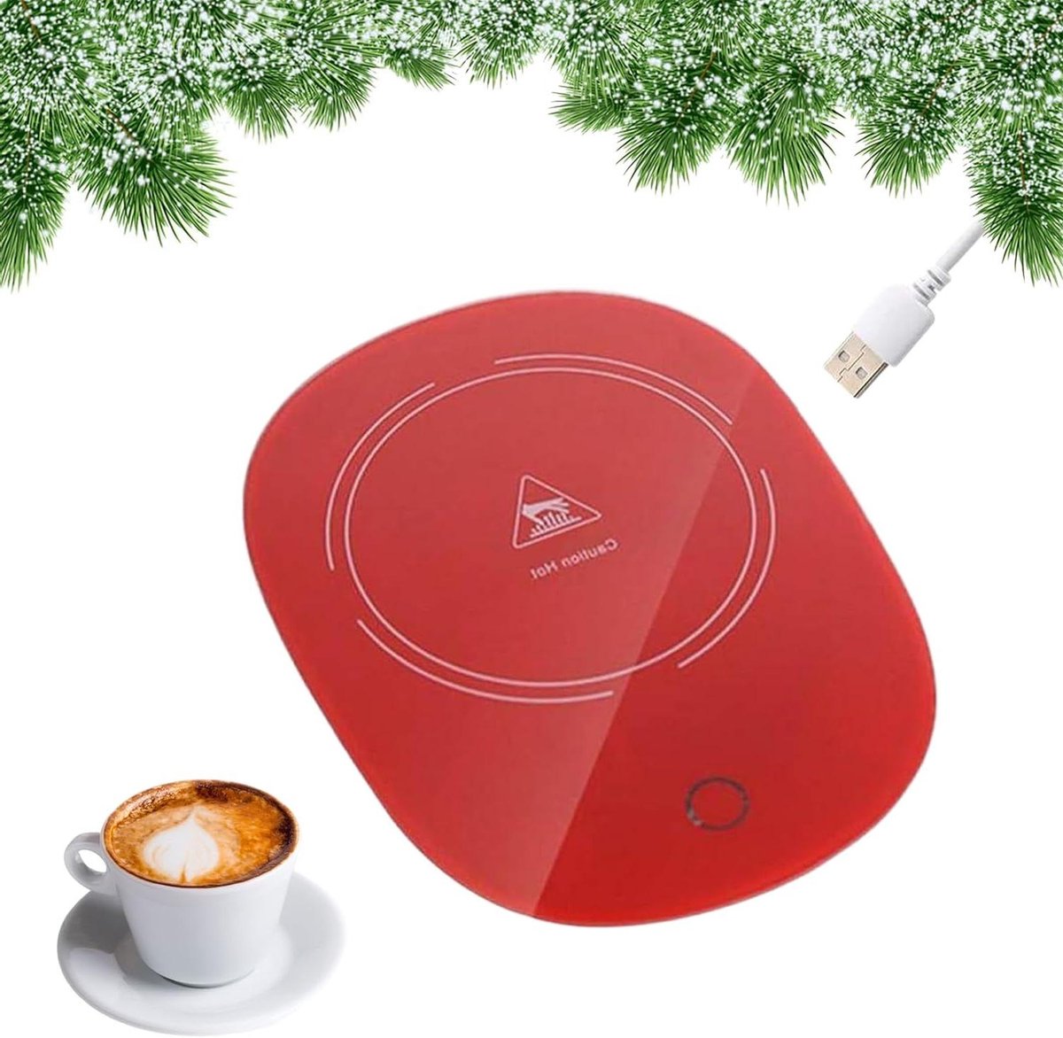 USB Bekerwarmer voor Dranken, Koffie en Thee - 55°C - Rood - Gehard Glasoppervlak
