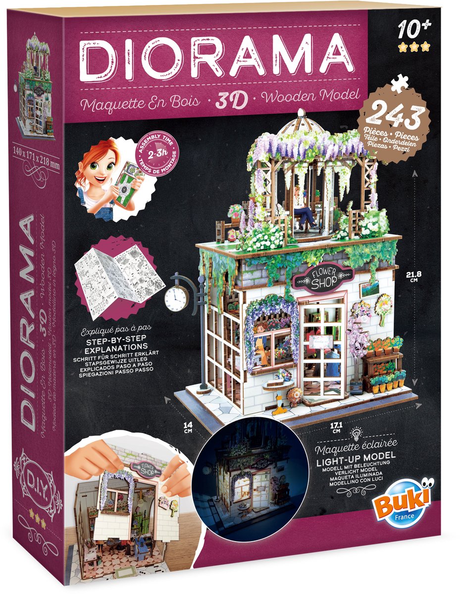 Buki - Houten modelbouwpakket diorama - thema bloemenwinkel