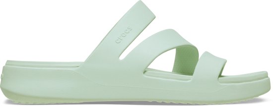 Mintgroene Crocs teenslipper met drie dunne bandjes, zij-aanzicht.