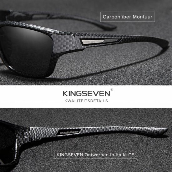 KingSeven - Ligero - Lichtgewicht sport-zonnebril van koolstofvezel versterkt kunststof - Met gepolariseerde UV400 glazen - Z135 — afbeelding 4