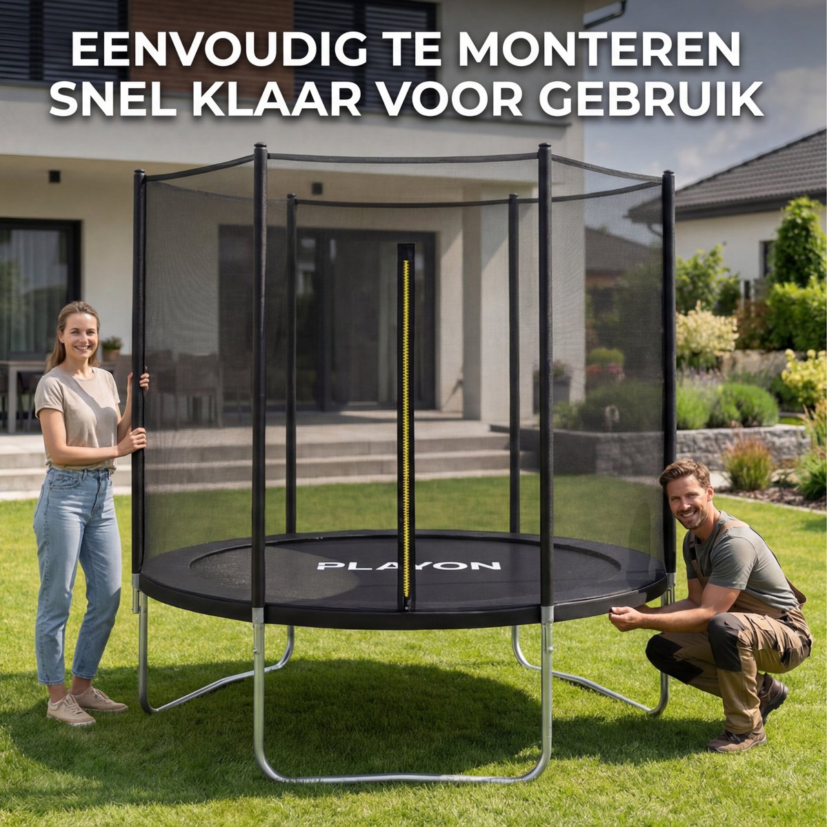 Playon Trampoline - Trampoline met Veiligheidsnet - Kinder trampoline - Ø183 cm – Inclusief randbescherming – Water en UV bestendig - Zwart – foto 4