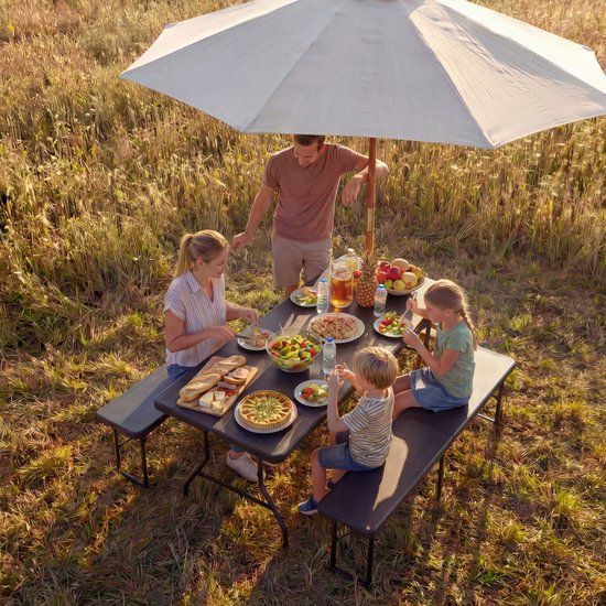 LifeGoods Inklapbare Picknickset - 124cm x 61,5cm - Tuintafel met 2 Banken - Weerbestendig - Campingtafel - Biertafel Opklapbaar - Voor Binnen en Buiten - Voor 4 tot 6 Personen - Zwart van Merkloos — afbeelding 5
