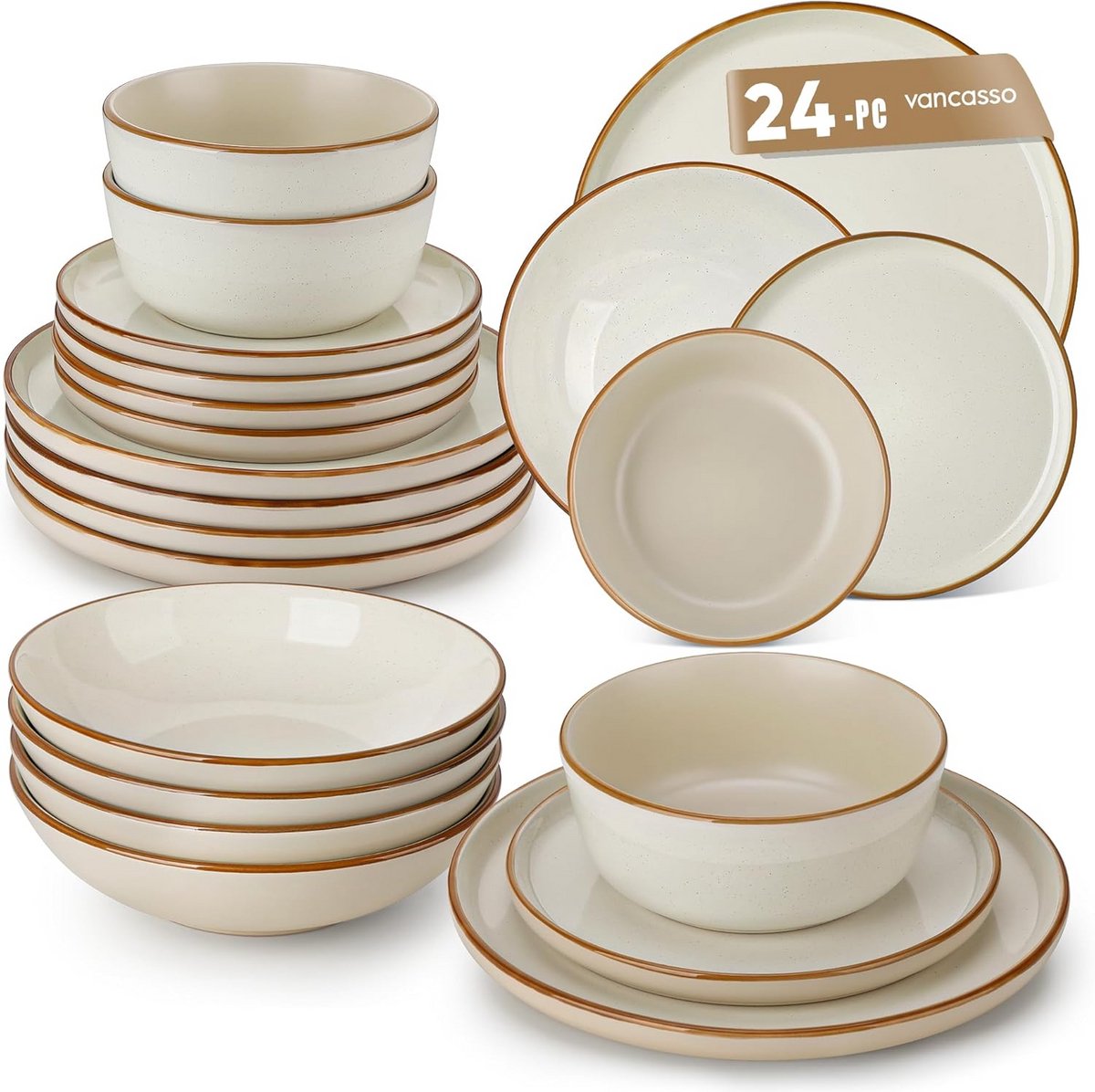 24-delige Serviesset voor 6 Personen Steengoed Modern Servies Beige
