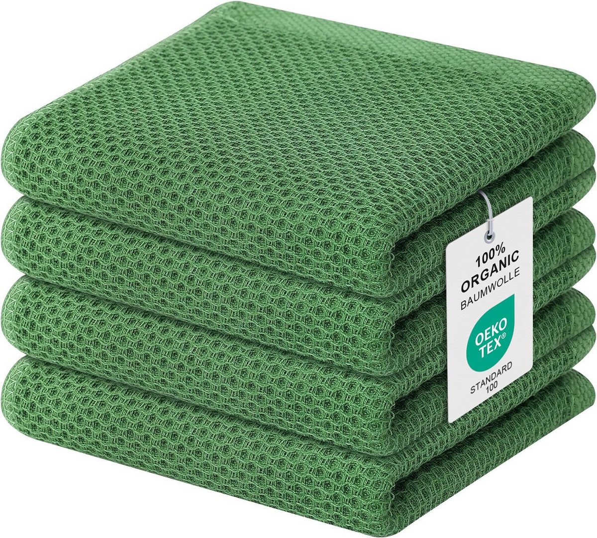 Keukendoeken Set van 4 - 100% Katoen - Extra Absorberende Theedoeken 32x72 cm - Grasgroen