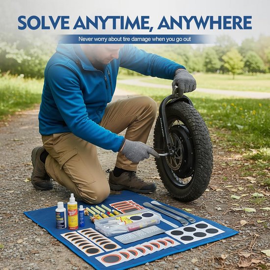 Draagbare Fietsbanden Reparatieset met Metalen Bandenlichters en Zelfklevende Patches — afbeelding 4