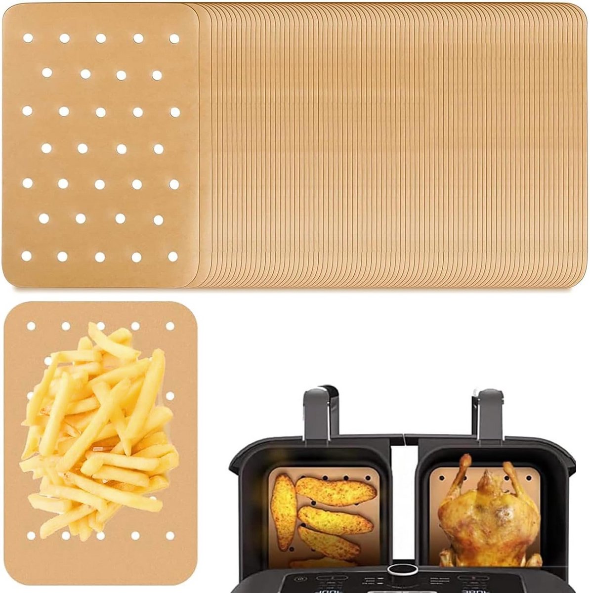 50 Vellen Airfryer Bakpapier - Antiaanbak & Hittebestendig