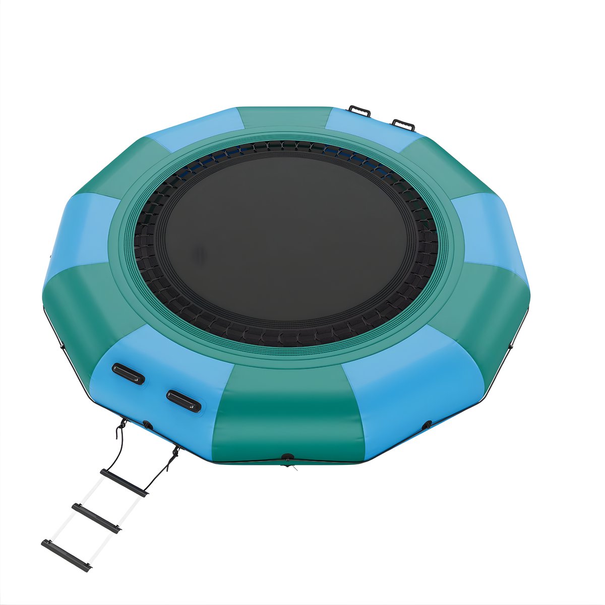 Opblaasbare Watertrampoline - Voor Zwembad, Zee , Meer & Recreatie - Zwemplatform met Glijbaan & 3-Traps Ladder - Blauw