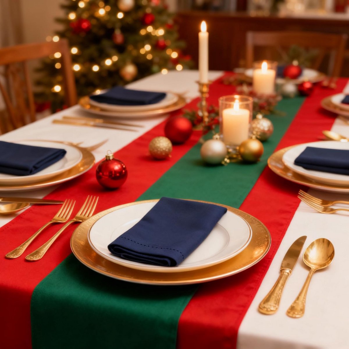Set van 12 Katoenen Servetten Schots Blauw met Homenaad 43x43 cm Wasbaar