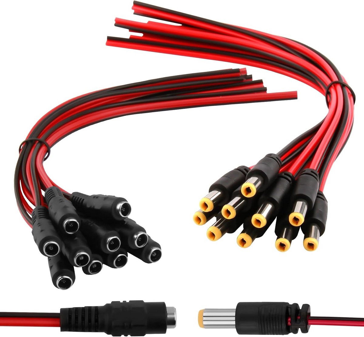 10 Paar DC Power Kabel 5.5 x 2.1 mm Pigtail Connector voor CCTV en LED Verlichting