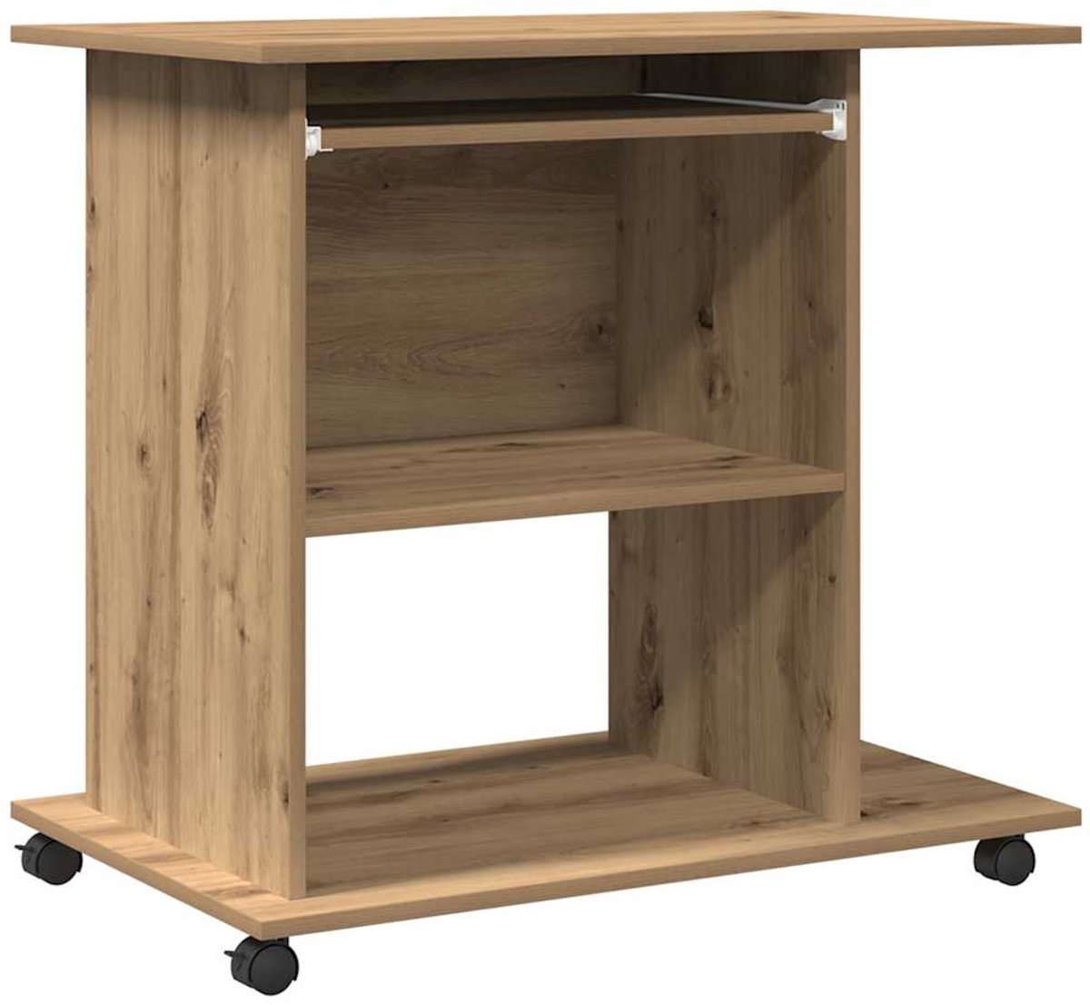 vidaXL - Computerbureau - 80x50x75 - cm - bewerkt - hout - artisanaal - eikenkleur