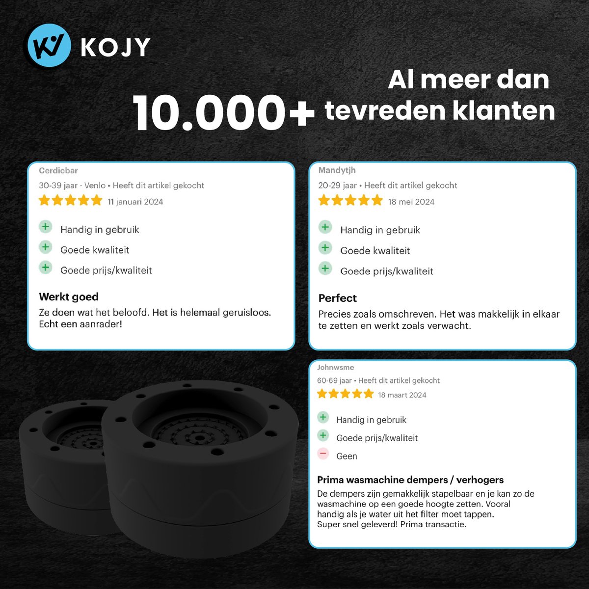 KOJY - Wasmachine Dempers - Verhoger - Stapelbaar - Zwart - Voor Wasmachine & Wasdroger — afbeelding 7