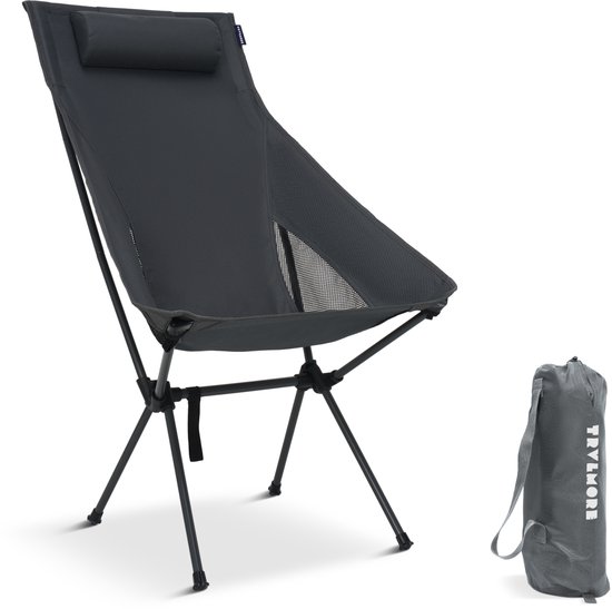 TRVLMORE Campingstoel - Opvouwbaar - 120KG Draagvermogen - Incl. Draagtas - Klapstoel - Visstoel - Kampeerstoel - Vouwstoel - Grijs
