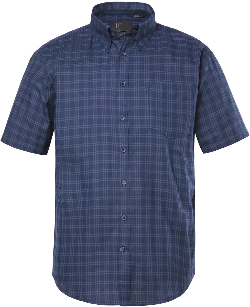 JP 1880 - Heren - Geruit overhemd korte mouwen buttondown kraag Modern Fit - Navy blauw - Maat XL