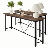 IvoQ Industriële Sidetable (Set van 2) – Smalle Wandtafel 23 cm Diep – Bruin – 120 cm Breed – Haltafel Hout & Metaal