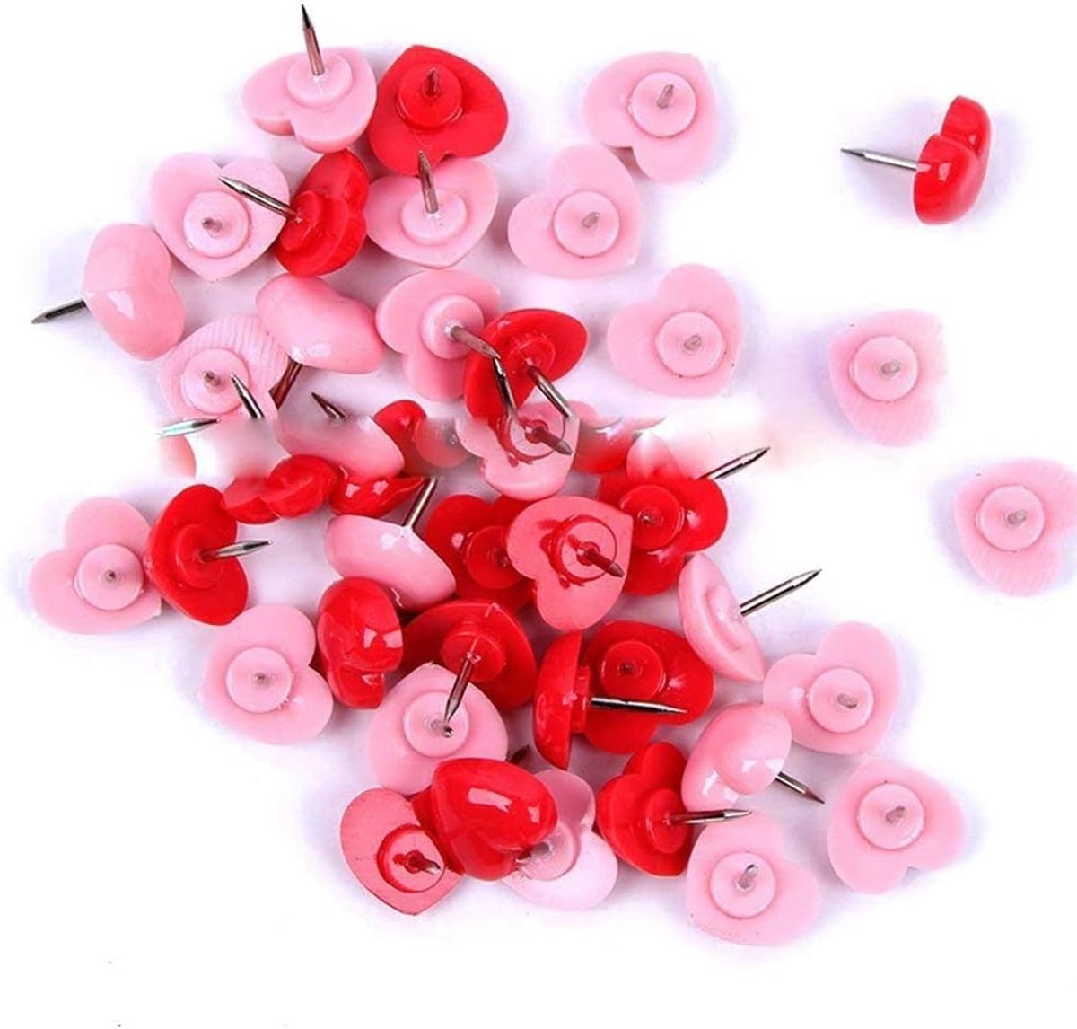 50 stuks roze hartvormige punaises, punaises, punaises, punaises voor prikbord, wanddecoratie voor thuis of op kantoor.
