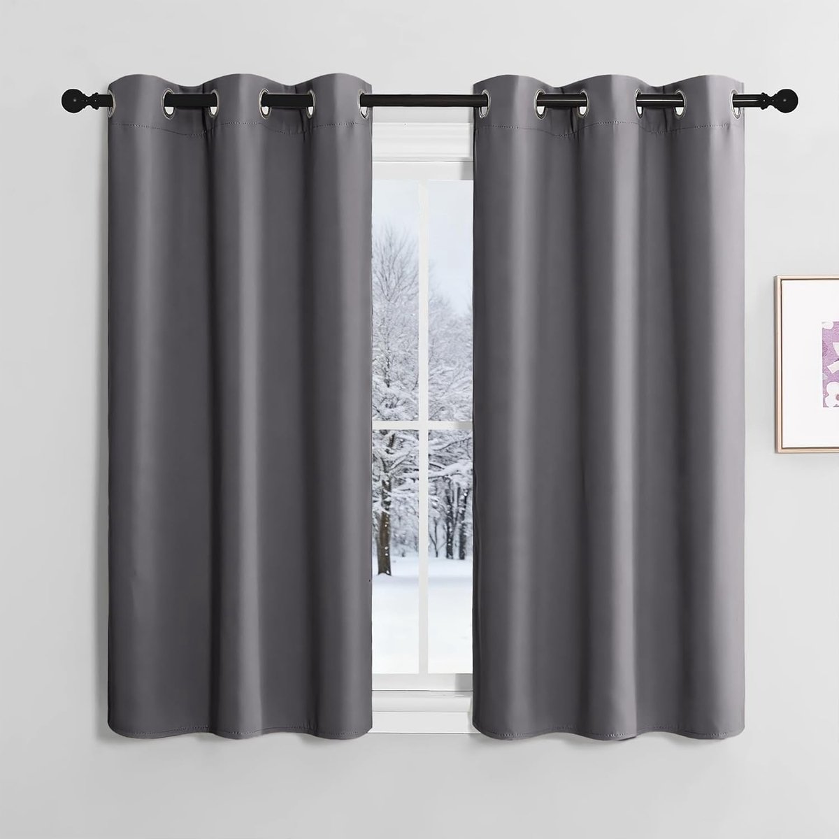 Famanu Gordijn met inkijkbescherming - korte gordijnen - set van 2 - H 120 x B 107 cm - verduisteringsgordijnen met ringen - raamgordijnen - moderne vitrage - thermische gordijnen - 120 x 107 cm (h x b) Grijs