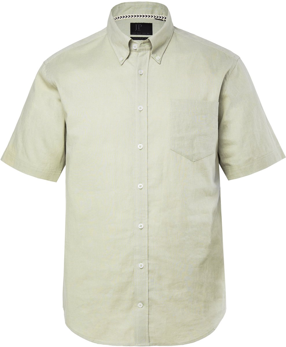 JP 1880 - Heren - Overhemd van een linnenmix korte mouwen button-down kraag - Kaki - Maat XL