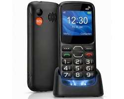 Qomfort Jimmy Senioren Telefoon - Mobiele GSM voor ouderen - SOS noodknop - Simlockvrij - 4G - Oplaadstation - Grote Toetsen - Nederlandstalige Telefoon