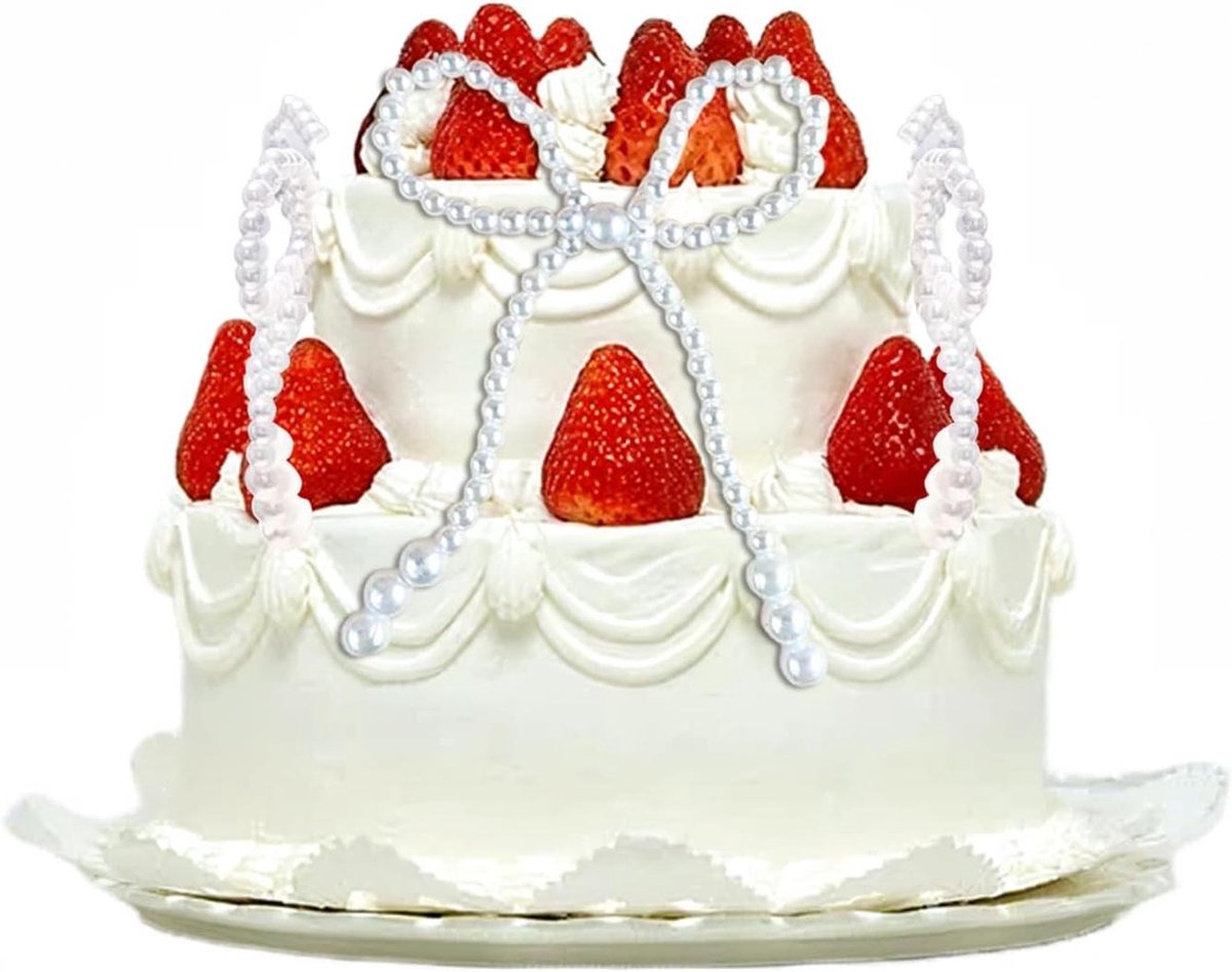 Deco Set met 5 Stuks Parel Linten - Taartdecoratie voor Huwelijk en Verjaardag - Feestelijke Cake Decoratie met Elegante Stijl