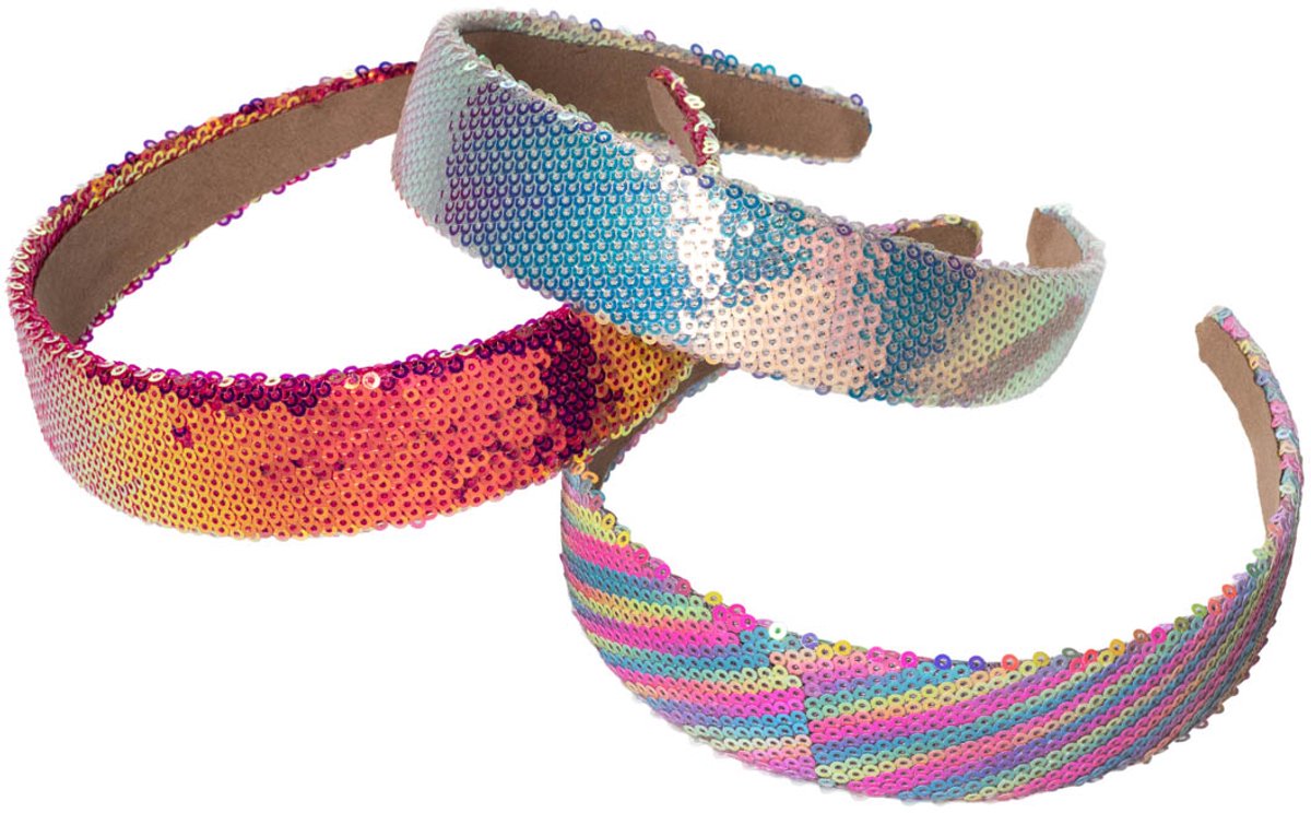 3 Stuks - Meisjes zeemeermin haarbanden – Diadeem voor kinderen - Met pailetten – Regenboog kleuren