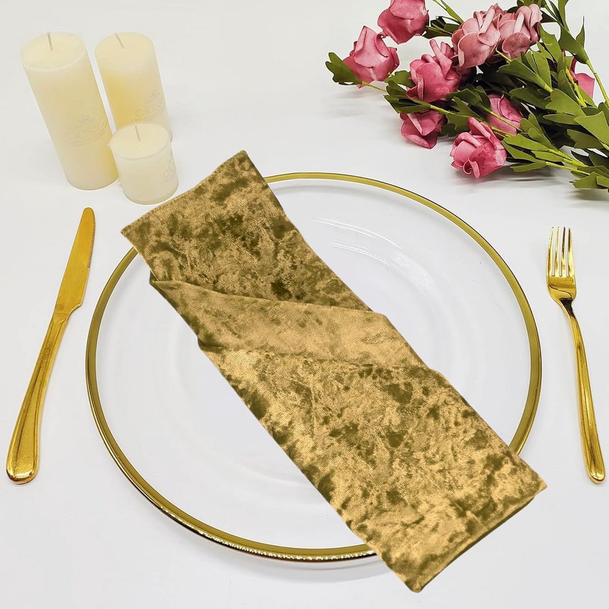 Luxe fluwelen servetten met gezoomde randen voor dineren en feesten - Gouden set van 6