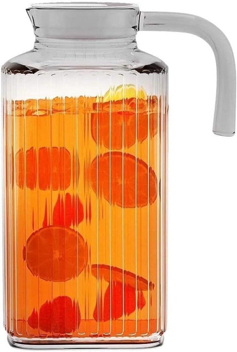 Glazen Waterkan met Deksel 1700 ml voor Koelkast - Ideaal voor Limonade, IJsthee en Cocktails
