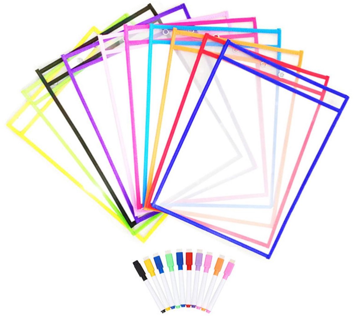 GELLDG Documententas - Transparant vak - Uitwisbare transparante hoes - Herbruikbaar - Uitwisbaar en beschrijfbaar - Geschikt voor kantoor- en schoolbenodigdheden - 35,5 x 25,5 cm - 10 stuks