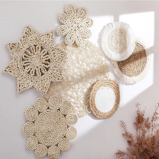 Set Van 7 Stuks, Wanddecoratie, Boheemse Wandmandenset, Wanddecoratie, Wanddecoratie Van Stro, Decoratie Voor De Entree Van Een Gastgezin, Handgeweven Hangdecoratie