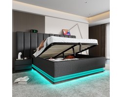 REDOM Opbergbed 180x200 cm van linnen, hydraulisch liftsysteem met LED en USB/USB-C