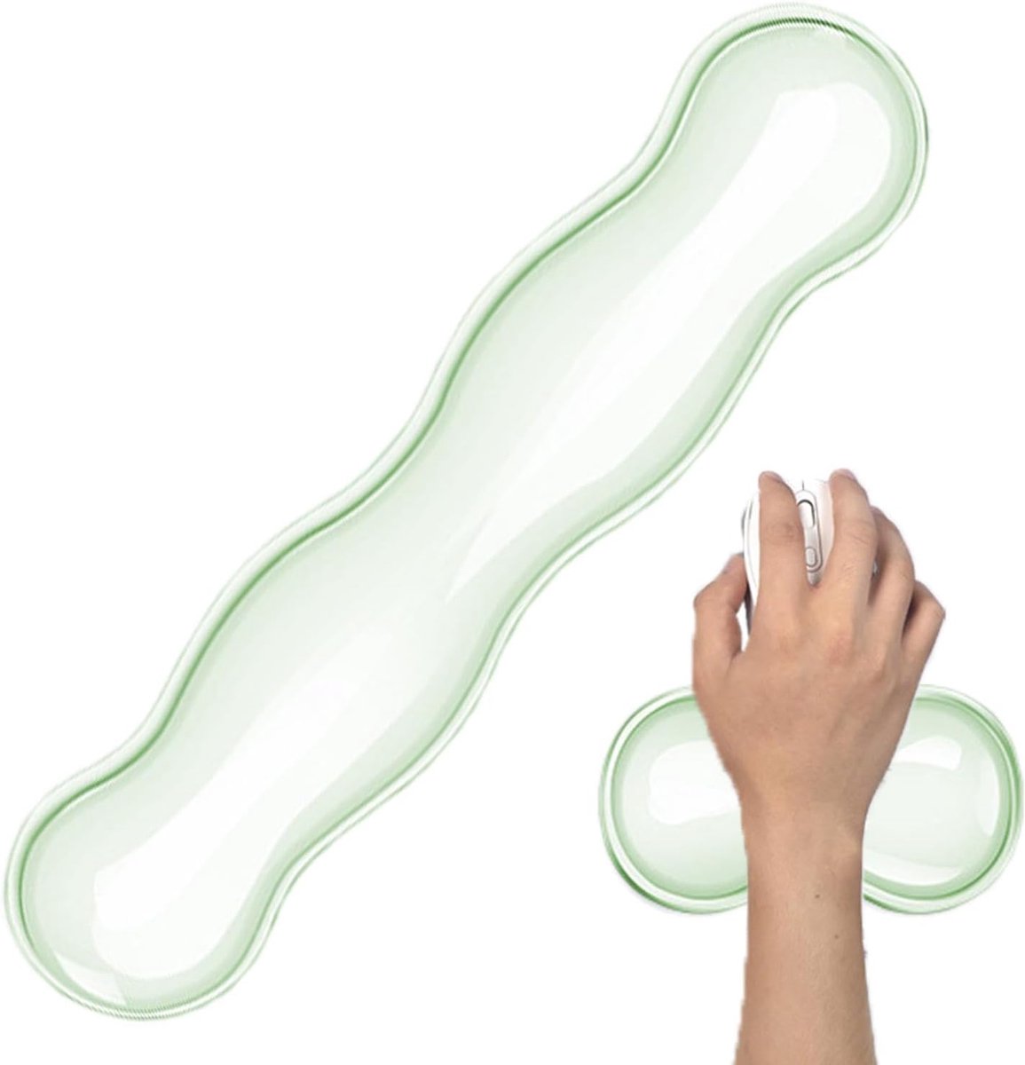 Transparante gel polssteun voor toetsenbord en muis, 2 stuks groene siliconen toetsenbord polssteun set, schattige ergonomische polssteun voor toetsenbord (groen)