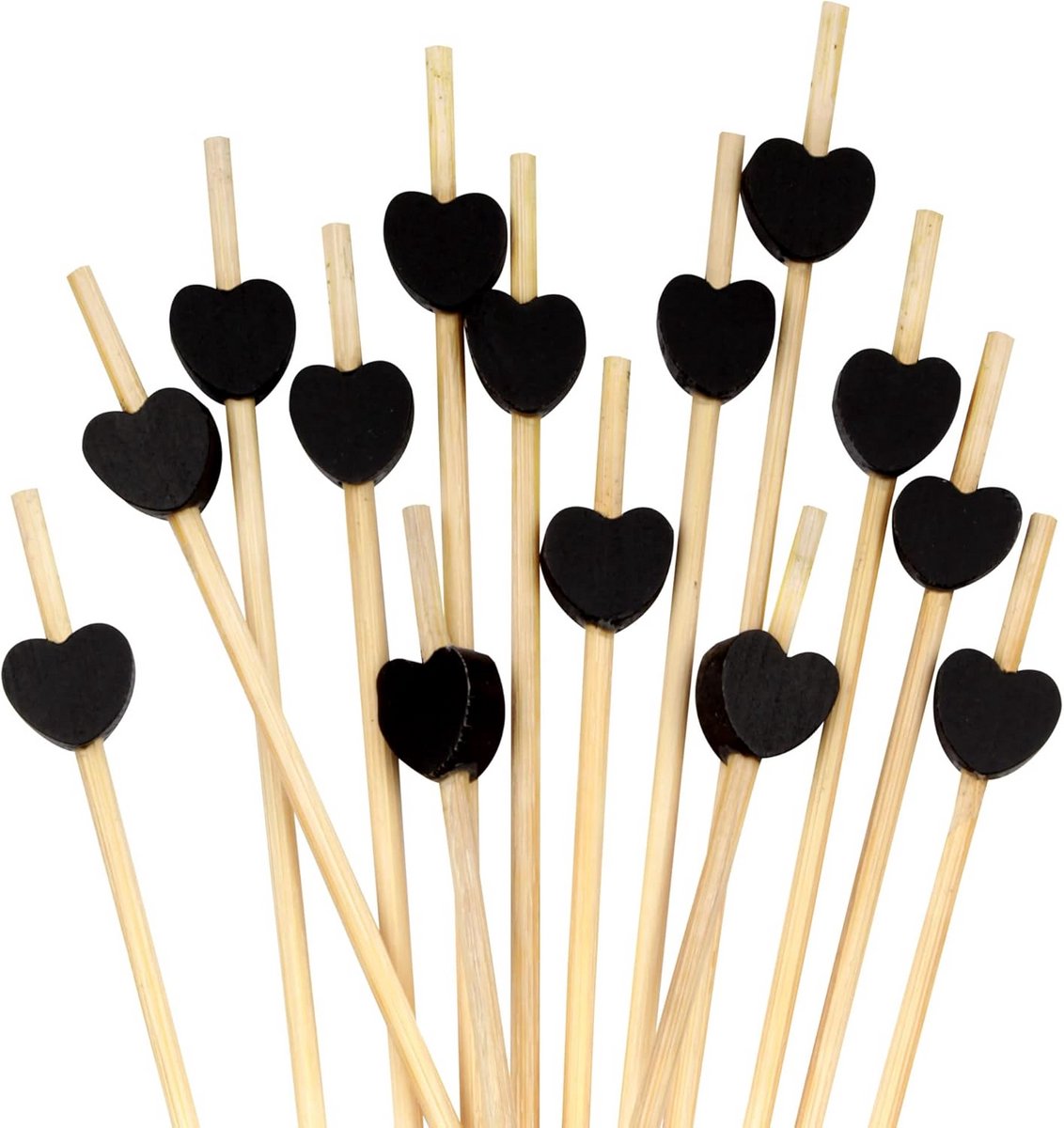 Decoratieve Hartvormige Bamboe Prikkers 10cm - 100 Stuks Zwart