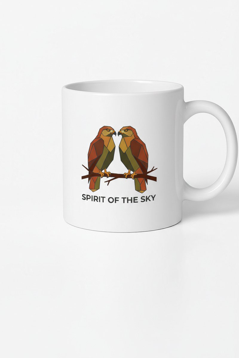 Mok 'Spirit of the Sky' met Geometrische Roofvogels - Uniek Design Koffiemok