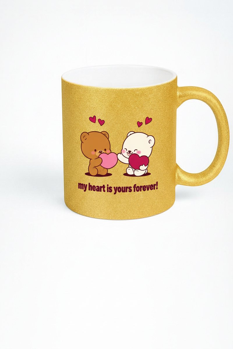 Gouden Glitter Mok 'My Heart Is Yours Forever' - Liefdesberen Valentijn Cadeau