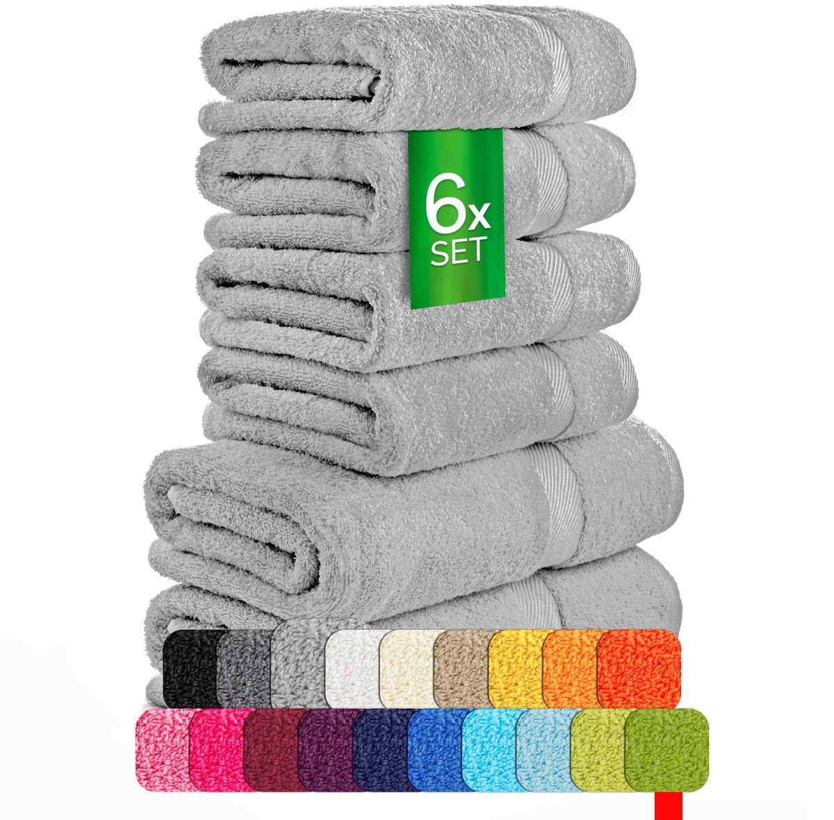 etérea Carli handdoekenset 6-delig – steengrijs – 100% katoen – 500 g/m² – OEKO-TEX Made in Green