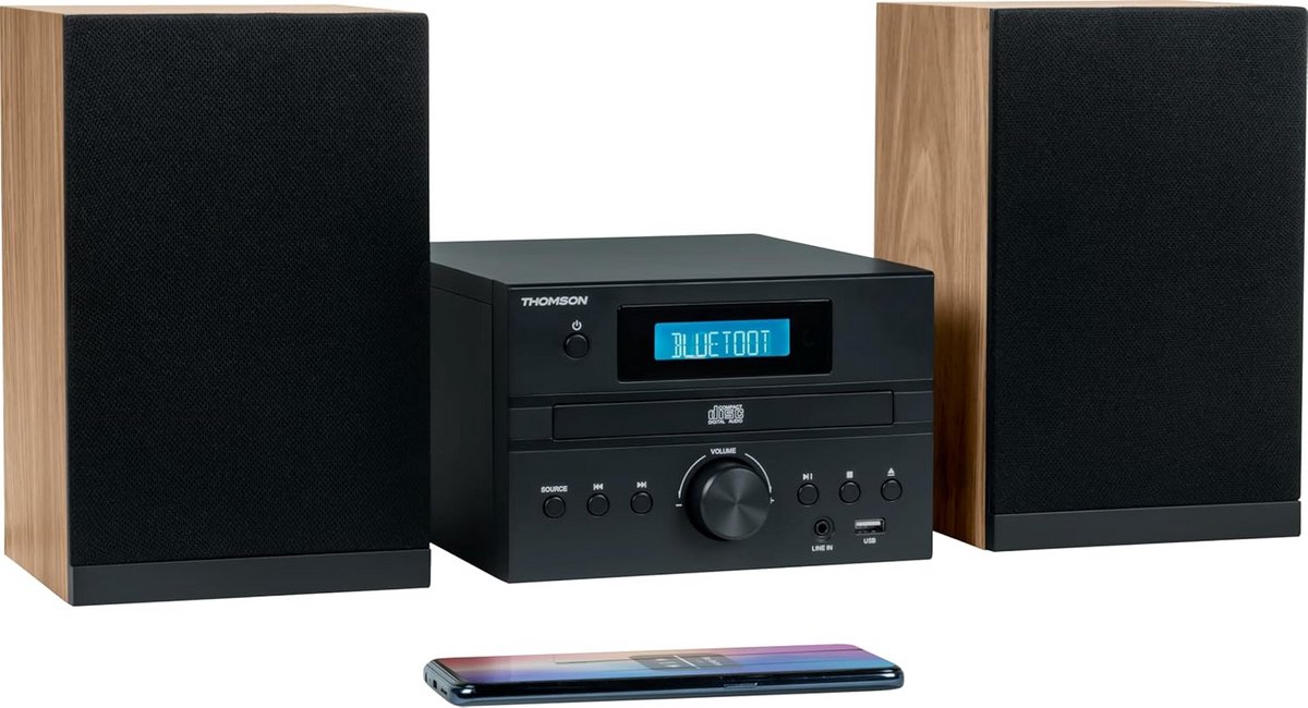 Micro Hifi Set met Bluetooth, CD-speler en USB in Hout en Zwart
