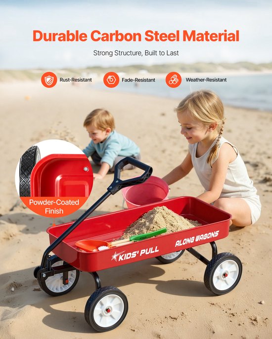 Trekkar voor kinderen, 101 cm kinderwagen, draagvermogen tot 80 kg, duurzame terreinwagen met verstelbare handgreep, ideaal voor tuinieren, stranduitstapjes, kamperen en meer, rood van Merkloos — afbeelding 2
