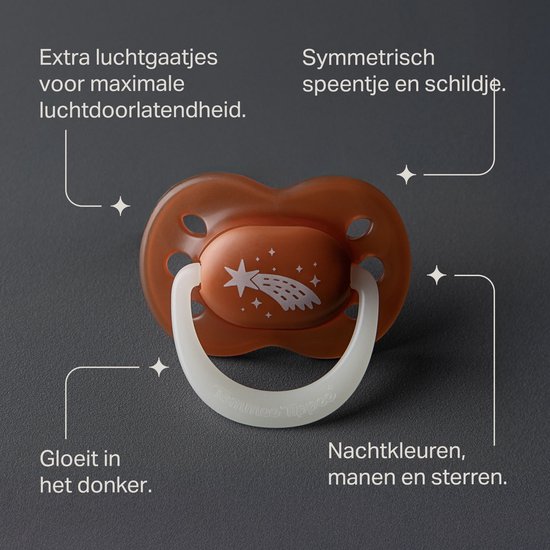 Tommee Tippee NightGlow gloeit in het donker fopspeen - 6-18 maanden - 4 stuks - orthodontische speen -100% BPA-vrij - nachtkleuren — afbeelding 2